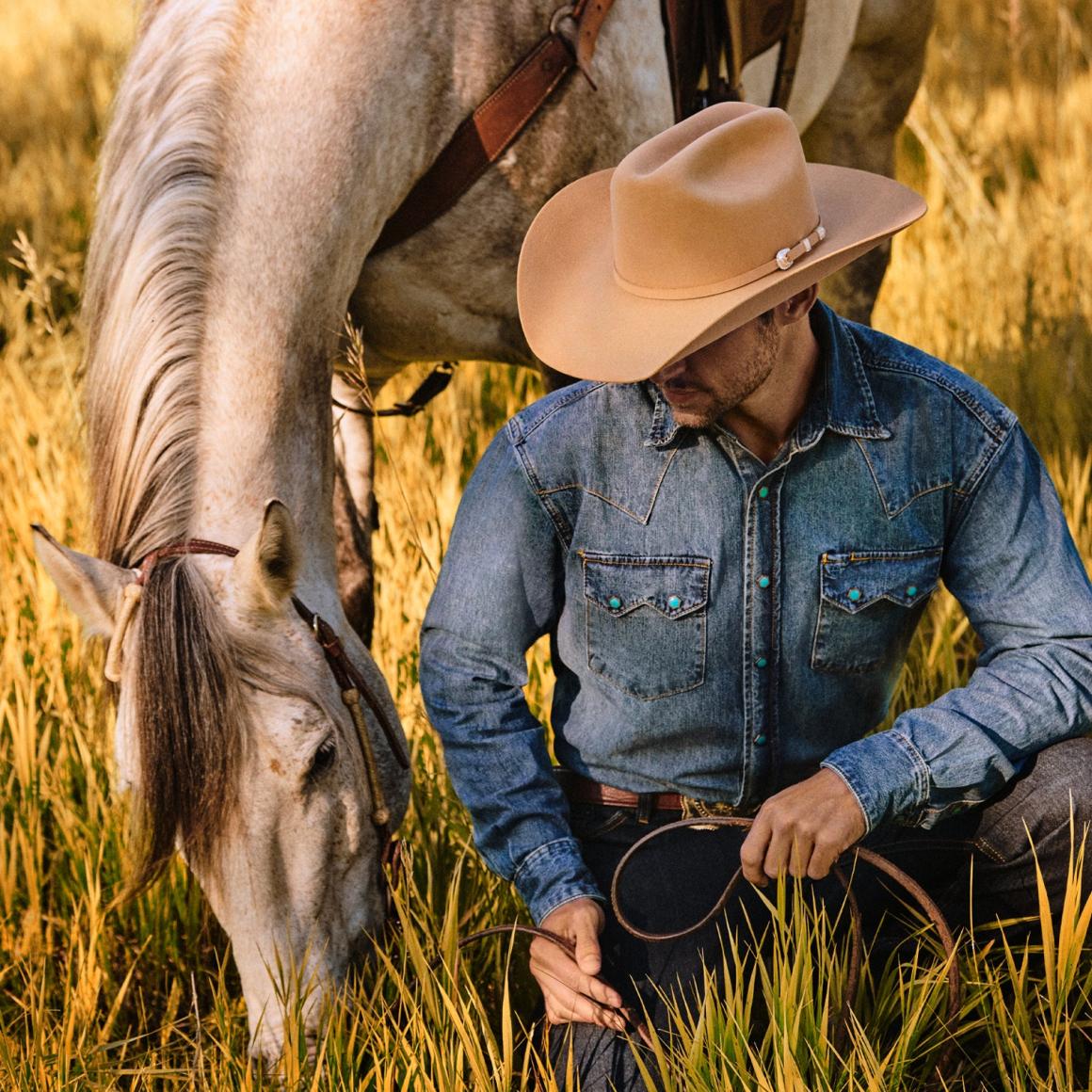 Turquoise Snap Western Denim Shirt Blue Men Stetson Western Shirts