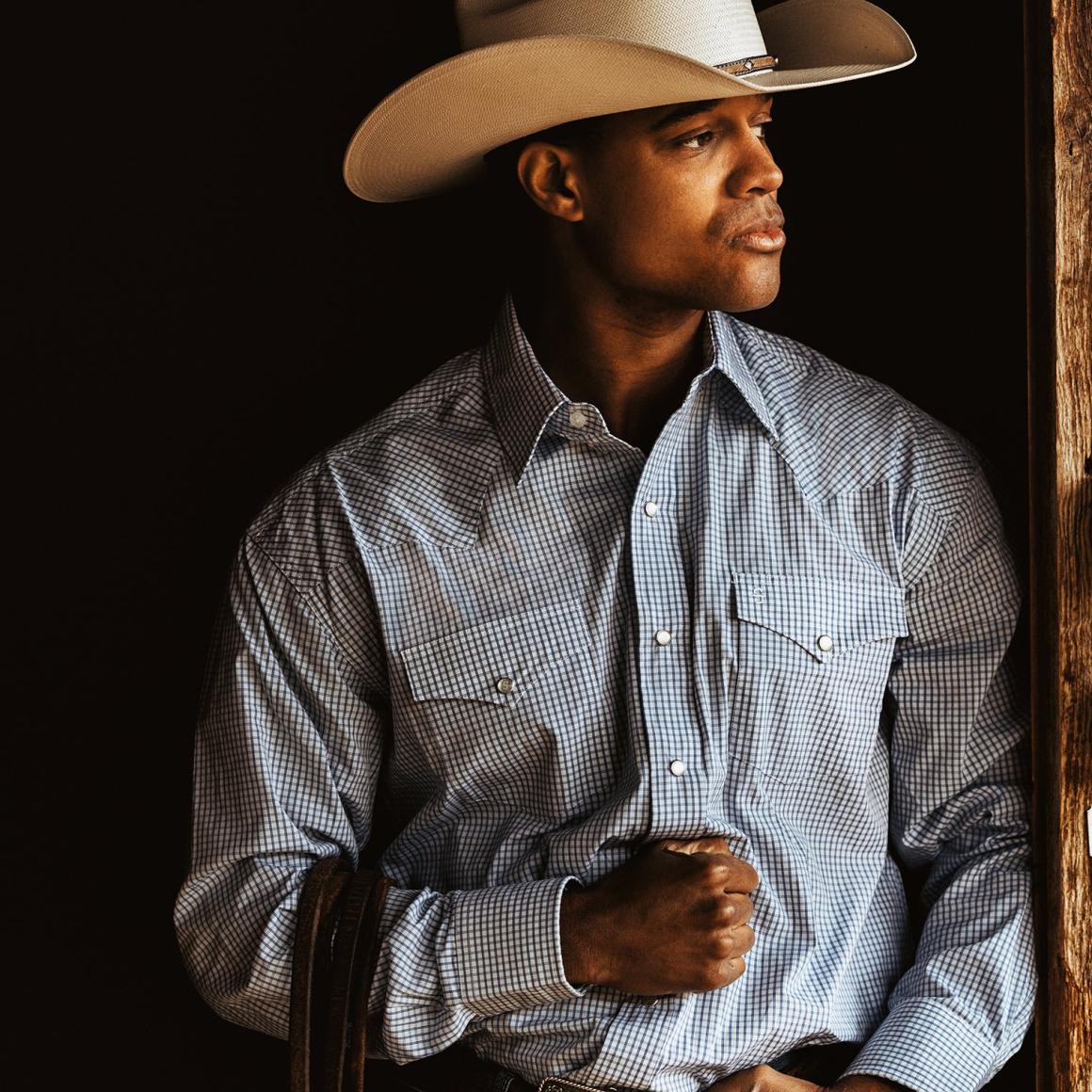 Two Stripe Check Western Shirt Blue Men Stetson Classic Cut