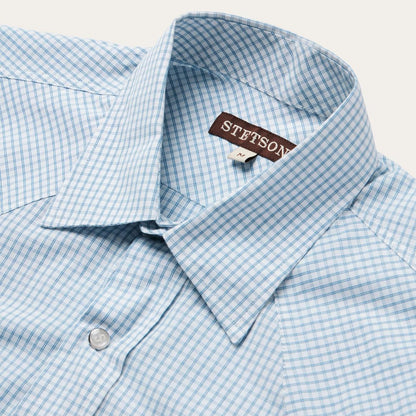 Two Stripe Check Western Shirt Blue Men Stetson Classic Cut