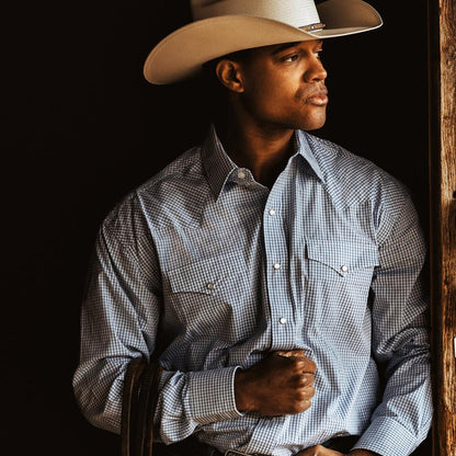 Two Stripe Check Western Shirt Blue Men Stetson Western Shirts