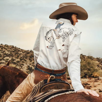 Western Embroidered Denim Shirt White Women Stetson Western Shirts