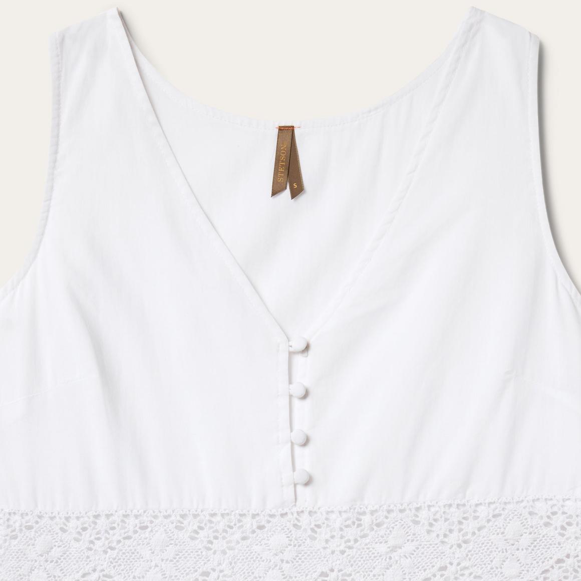 White Cotton Lawn Sleeveless Dress White Women Stetson Midi