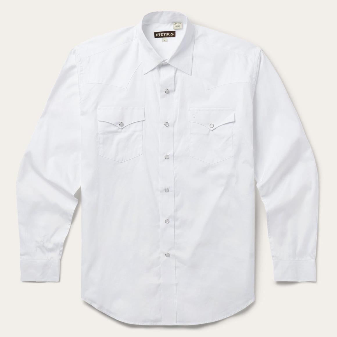 White Pinpoint Oxford Western Shirt White Men Stetson Western Shirts