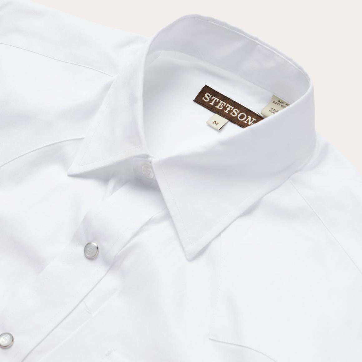White Pinpoint Oxford Western Shirt White Men Stetson Western Shirts