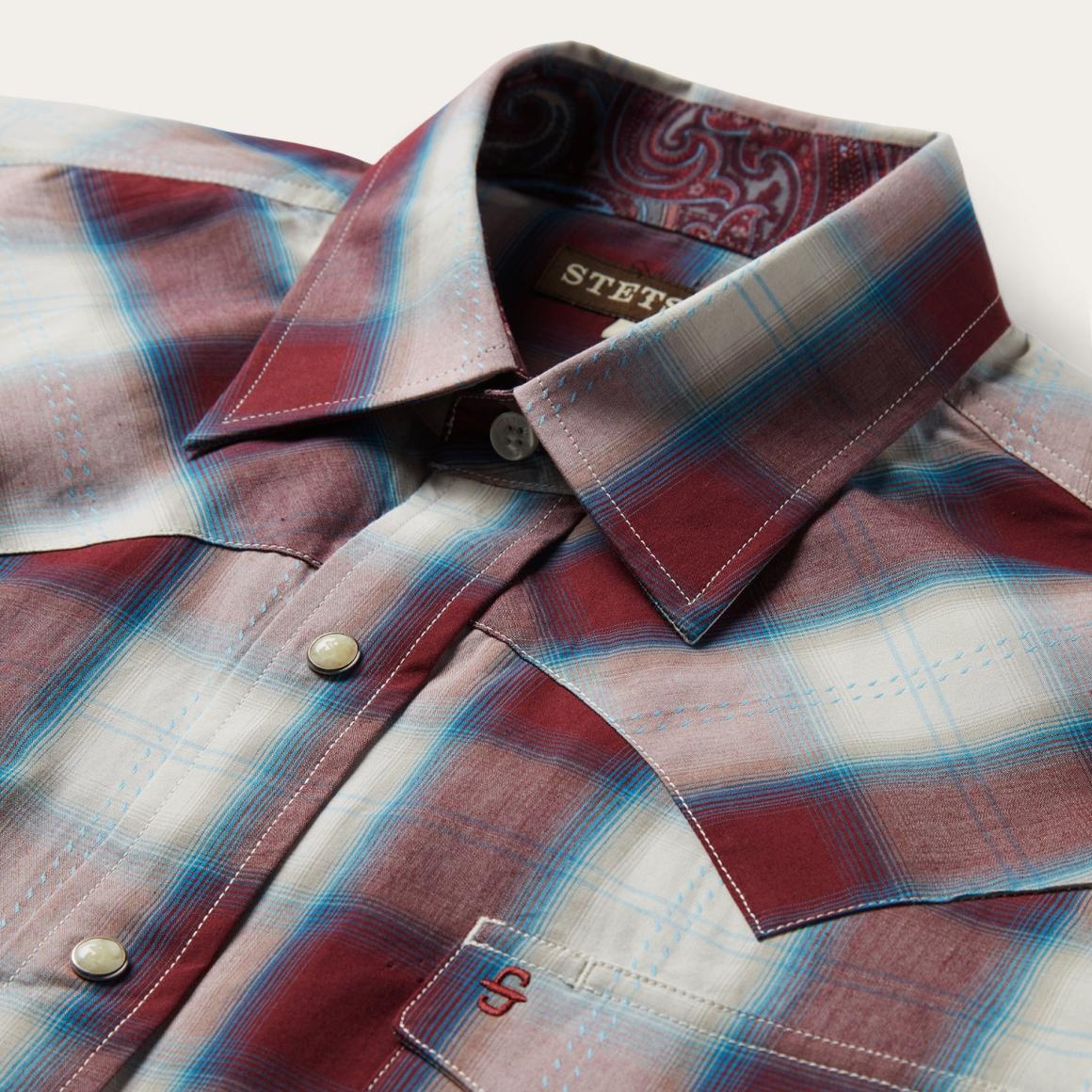 Wine Plaid Shirt Wine Men Stetson Western Shirts