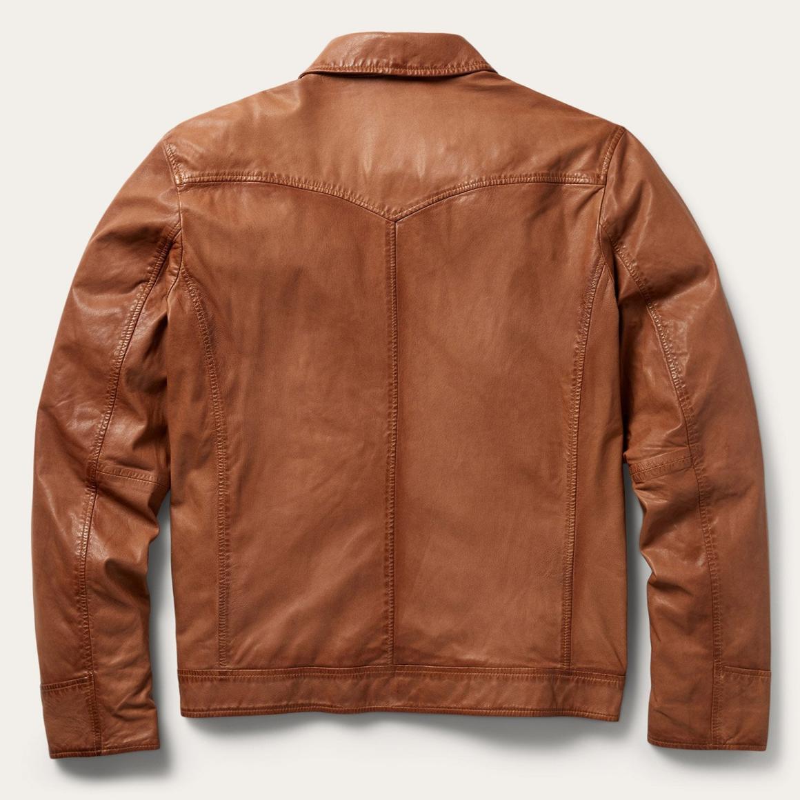Zip-Front Lightweight Leather Jacket Brown Men Stetson Jackets