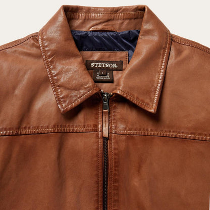 Zip-Front Lightweight Leather Jacket Brown Men Stetson Jackets