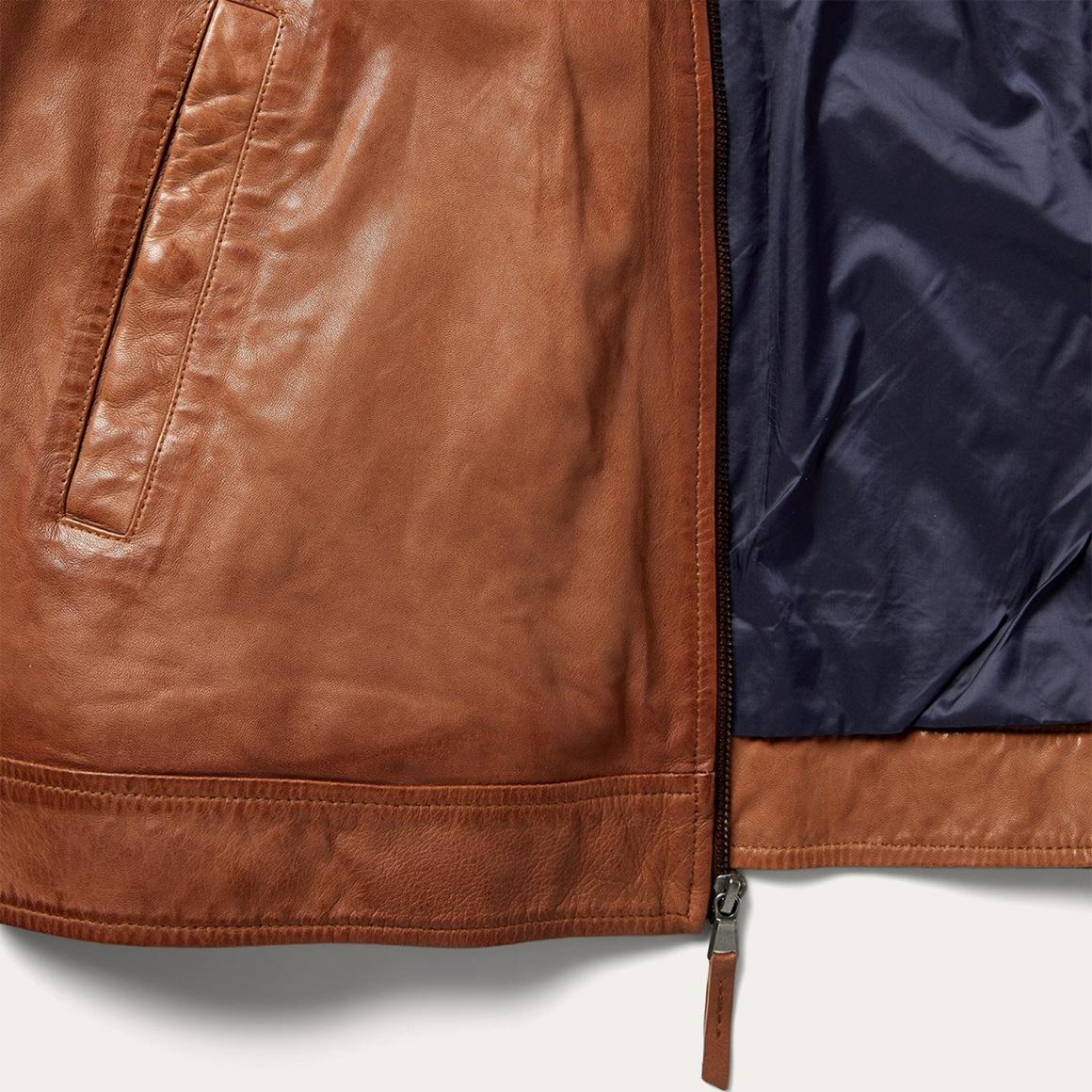 Zip-Front Lightweight Leather Jacket Brown Men Stetson Jackets