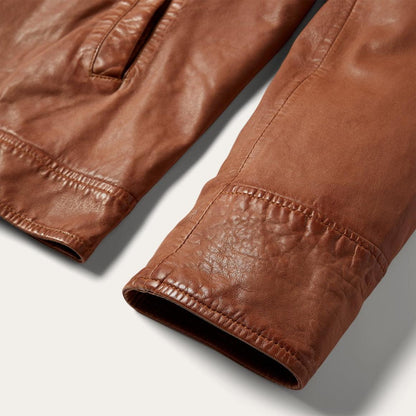 Zip-Front Lightweight Leather Jacket Brown Men Stetson Jackets