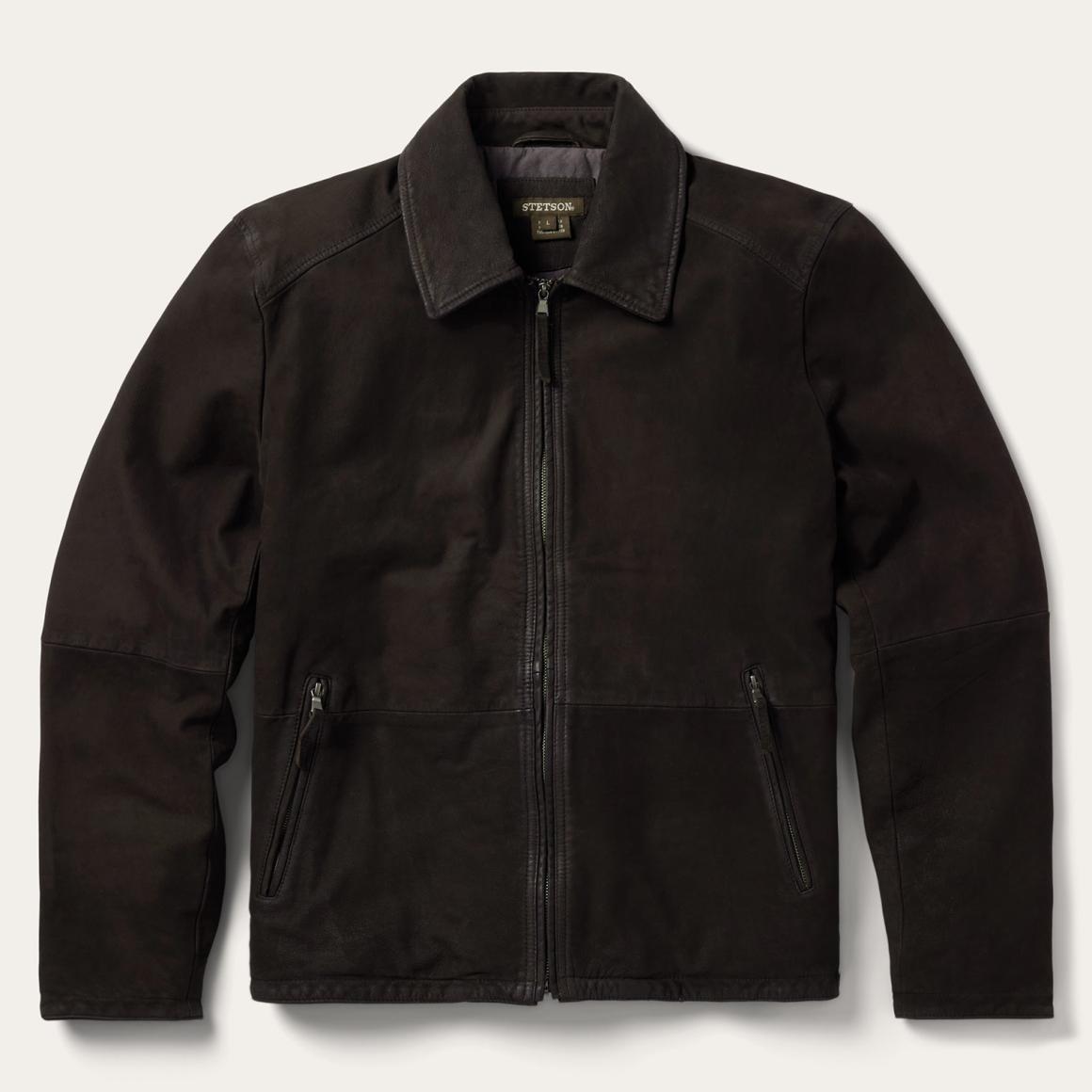 Zip Front Suede Leather Jacket Brown Men Stetson Jackets